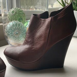 Aldo Dark Brown Leather Wedge Boots